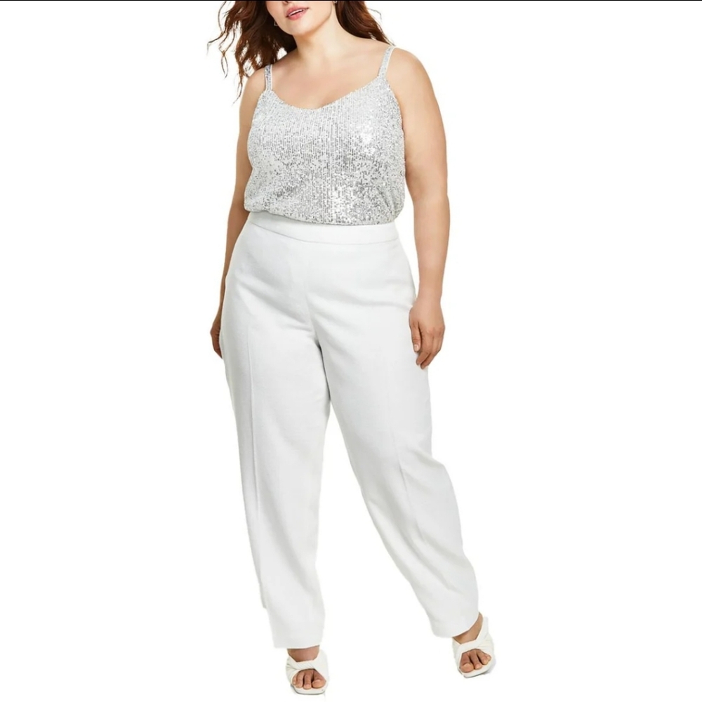 NWT Anne Klein 24W Tweed Silver White Metallic Threading Trouser 2950-R